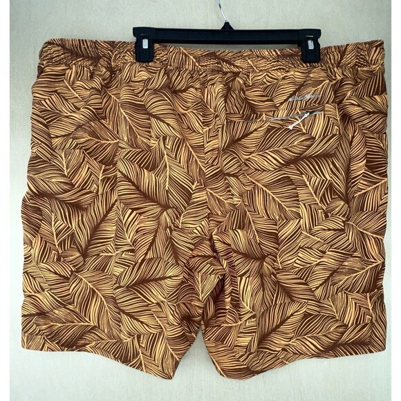 EDDIE BAUER  Sz 2XL Tropical Leaf Print Pull On Beach Swim Trunks Shorts Pockets - Picture 2 of 9